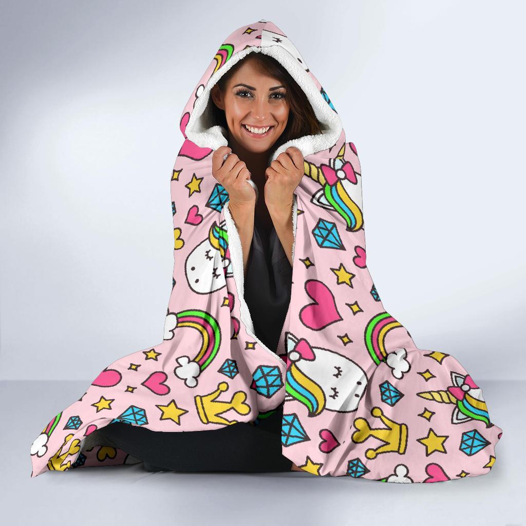 Unicorn Pattern Print Hooded Blanket-grizzshop