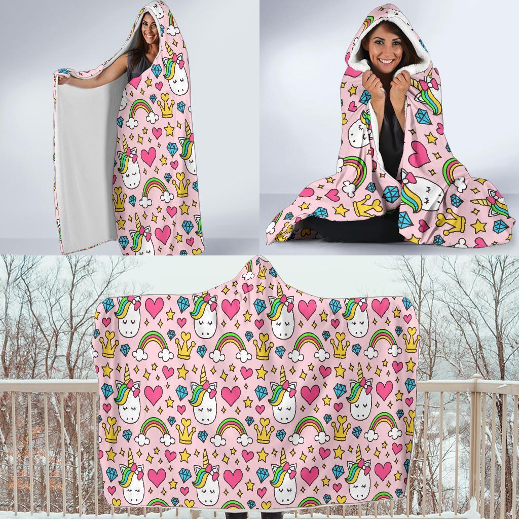 Unicorn Pattern Print Hooded Blanket-grizzshop