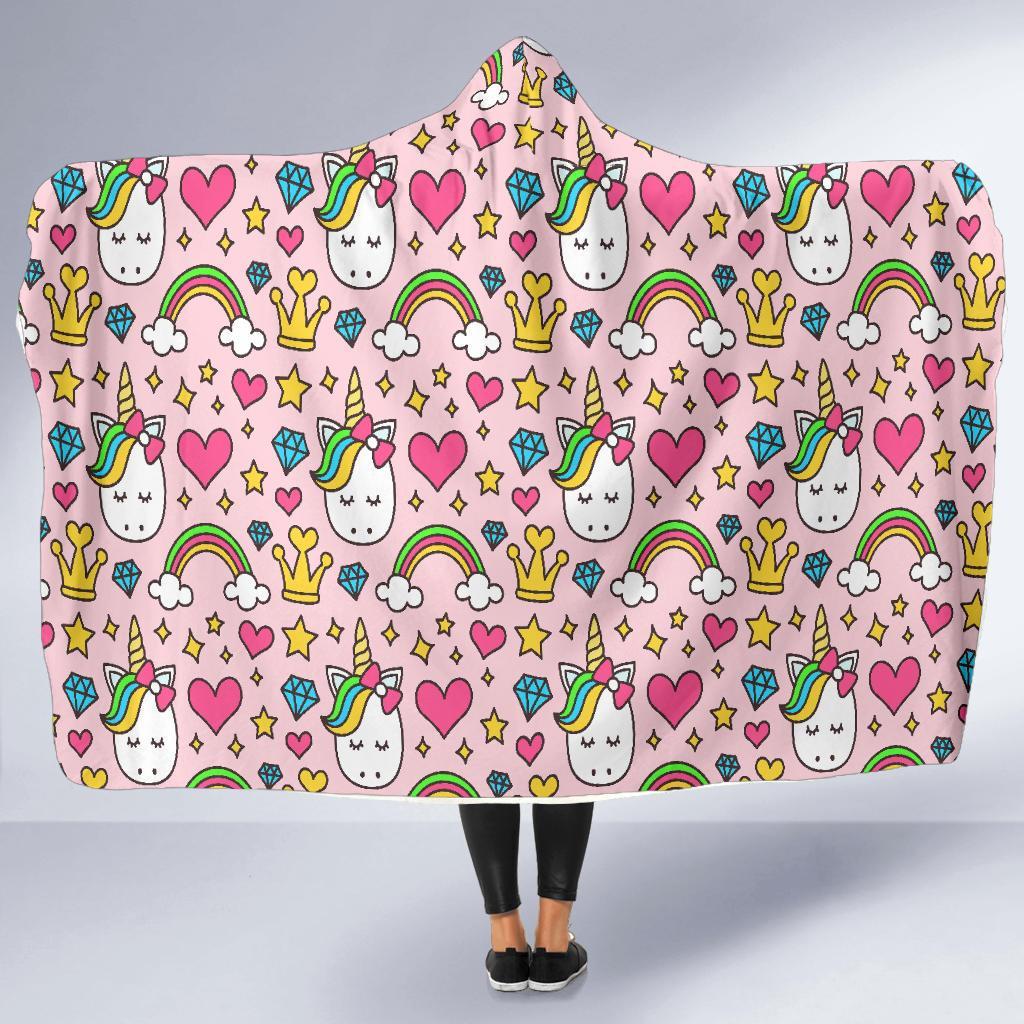 Unicorn Pattern Print Hooded Blanket-grizzshop