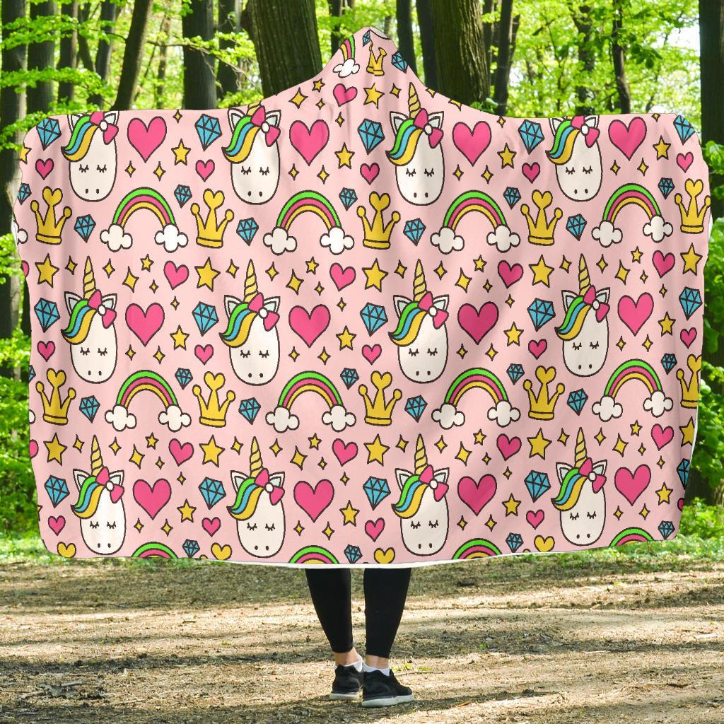 Unicorn Pattern Print Hooded Blanket-grizzshop