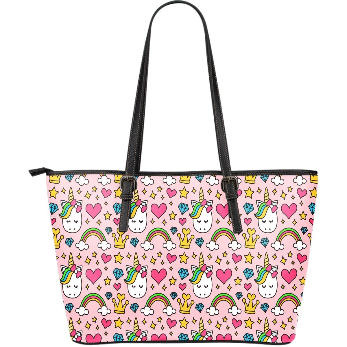 Unicorn Pattern Print Leather Tote Bag-grizzshop