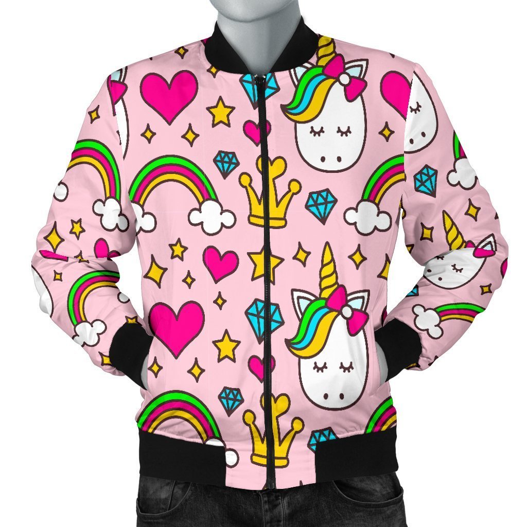 Unicorn Pattern Print Men's Bomber Jacket-grizzshop