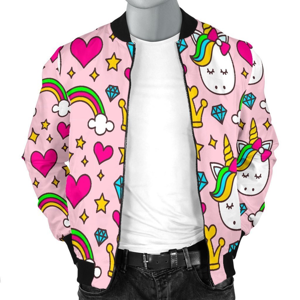 Unicorn Pattern Print Men's Bomber Jacket-grizzshop