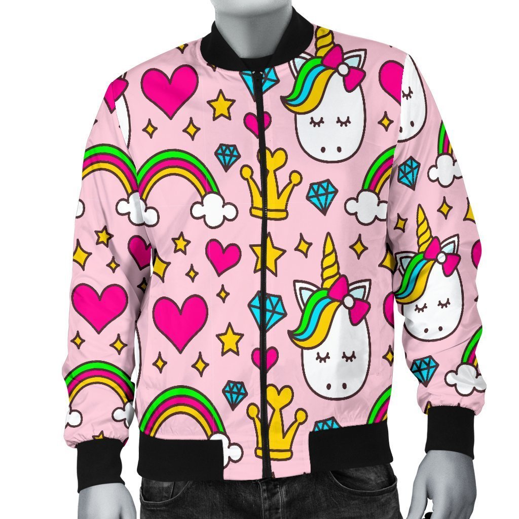 Unicorn Pattern Print Men's Bomber Jacket-grizzshop