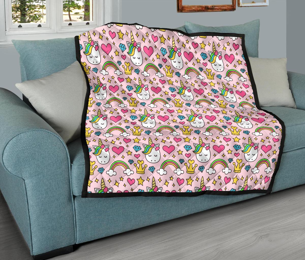 Unicorn Pattern Print Quilt-grizzshop
