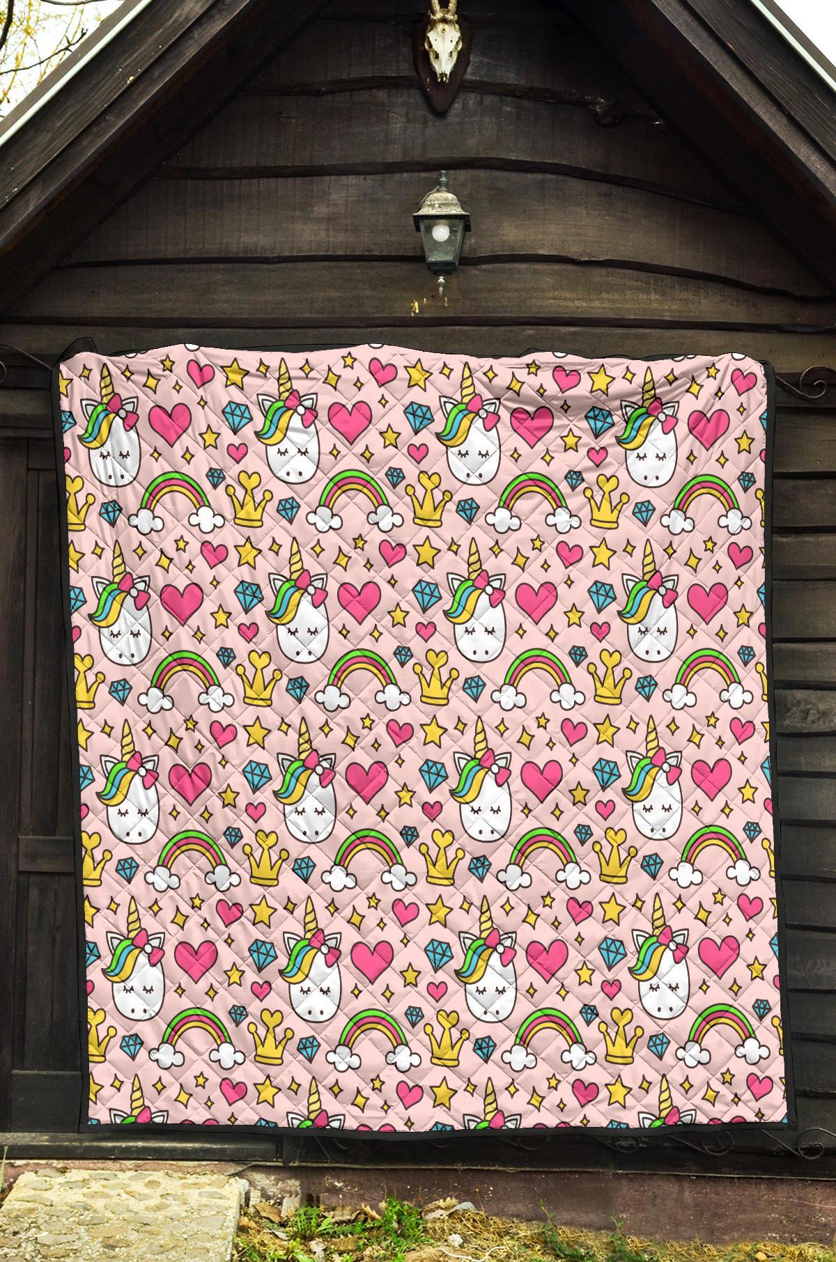 Unicorn Pattern Print Quilt-grizzshop