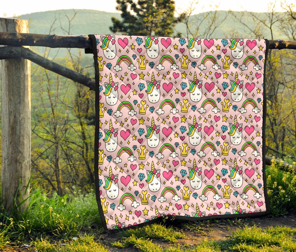 Unicorn Pattern Print Quilt-grizzshop