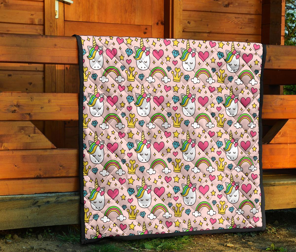 Unicorn Pattern Print Quilt-grizzshop