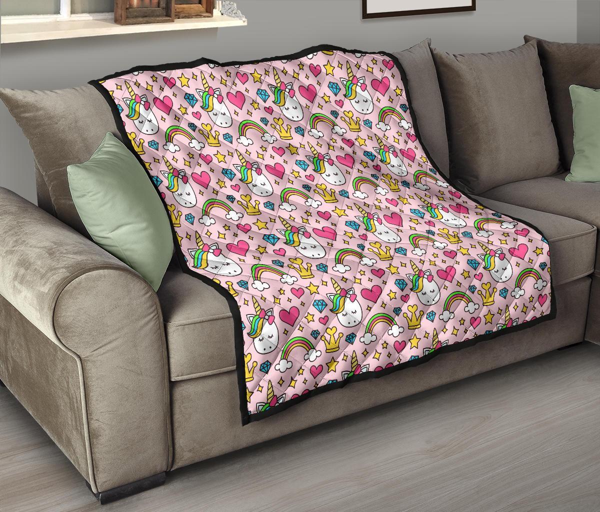 Unicorn Pattern Print Quilt-grizzshop