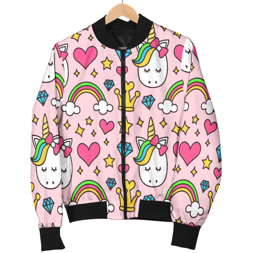 Unicorn Pattern Print Women Casual Bomber Jacket-grizzshop