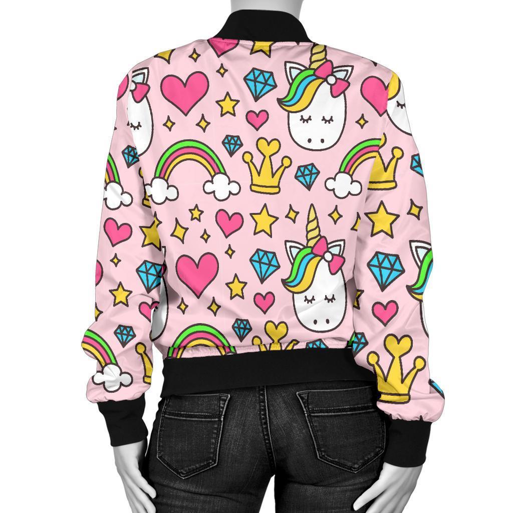 Unicorn Pattern Print Women Casual Bomber Jacket-grizzshop