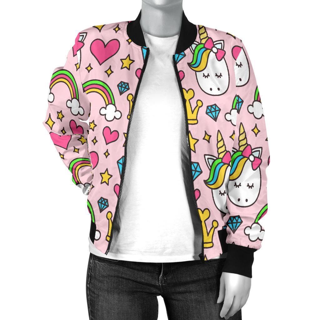 Unicorn Pattern Print Women Casual Bomber Jacket-grizzshop