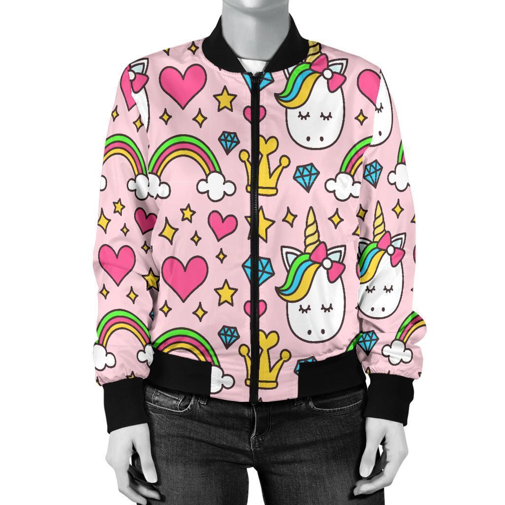 Unicorn Pattern Print Women Casual Bomber Jacket-grizzshop