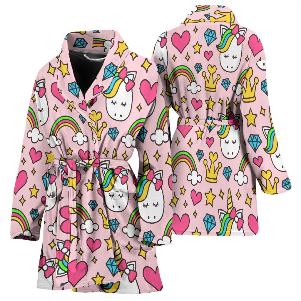 Unicorn Pattern Print Women Long Robe-grizzshop