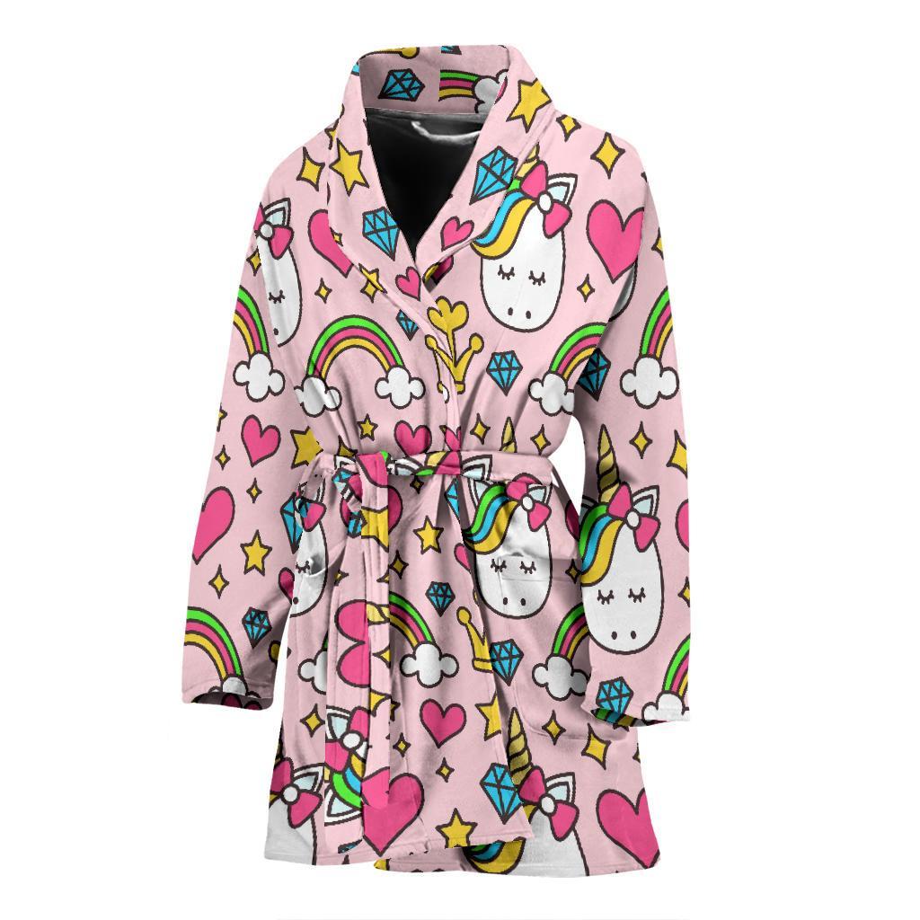 Unicorn Pattern Print Women Long Robe-grizzshop