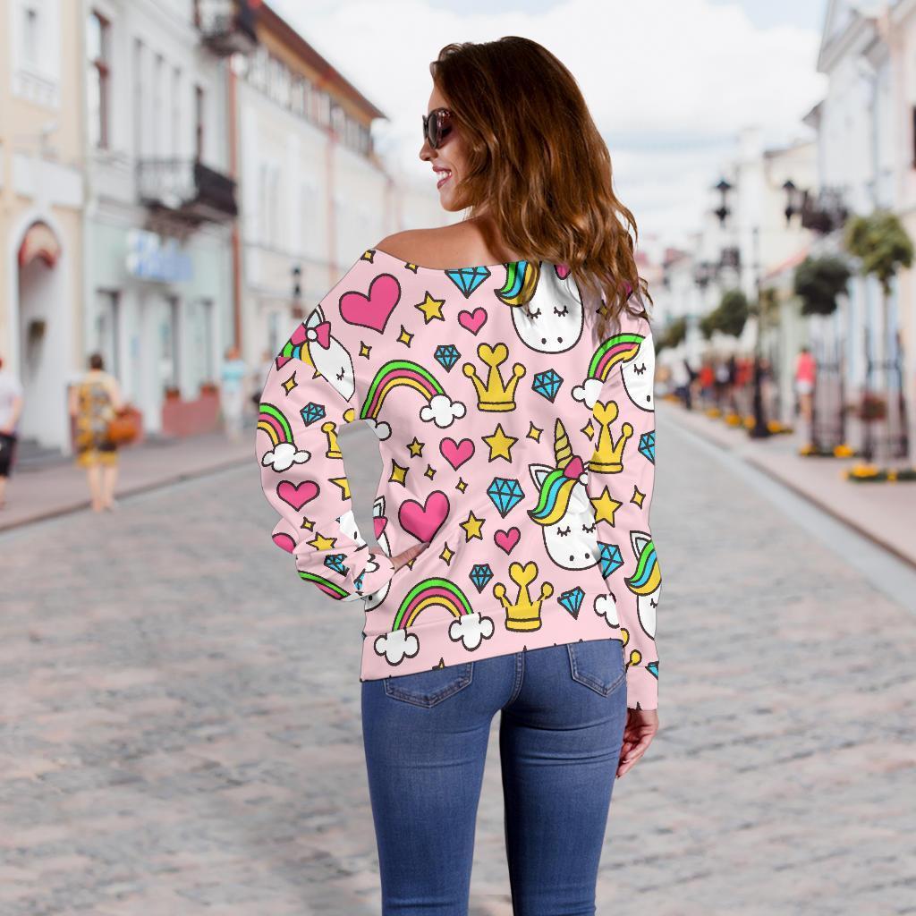 Unicorn Pattern Print Women Off Shoulder Sweatshirt-grizzshop
