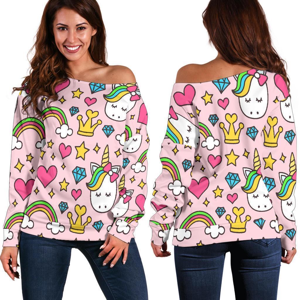 Unicorn Pattern Print Women Off Shoulder Sweatshirt-grizzshop