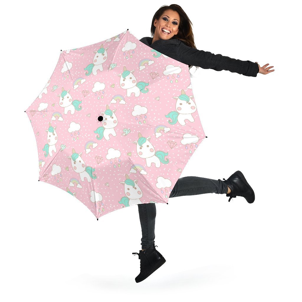 Unicorn Pink Pattern Print Automatic Foldable Umbrella-grizzshop