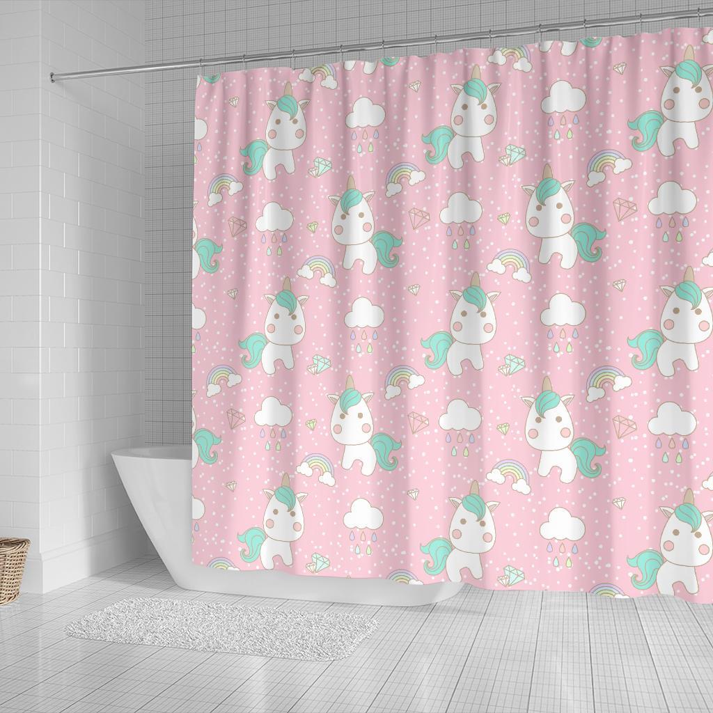 Unicorn Pink Pattern Print Bathroom Shower Curtain-grizzshop