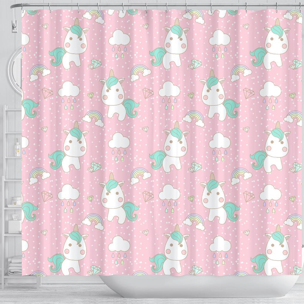 Unicorn Pink Pattern Print Bathroom Shower Curtain-grizzshop