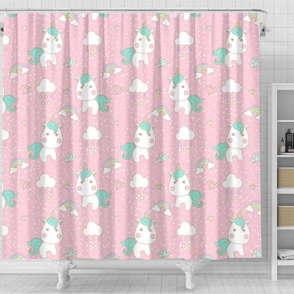 Unicorn Pink Pattern Print Bathroom Shower Curtain-grizzshop