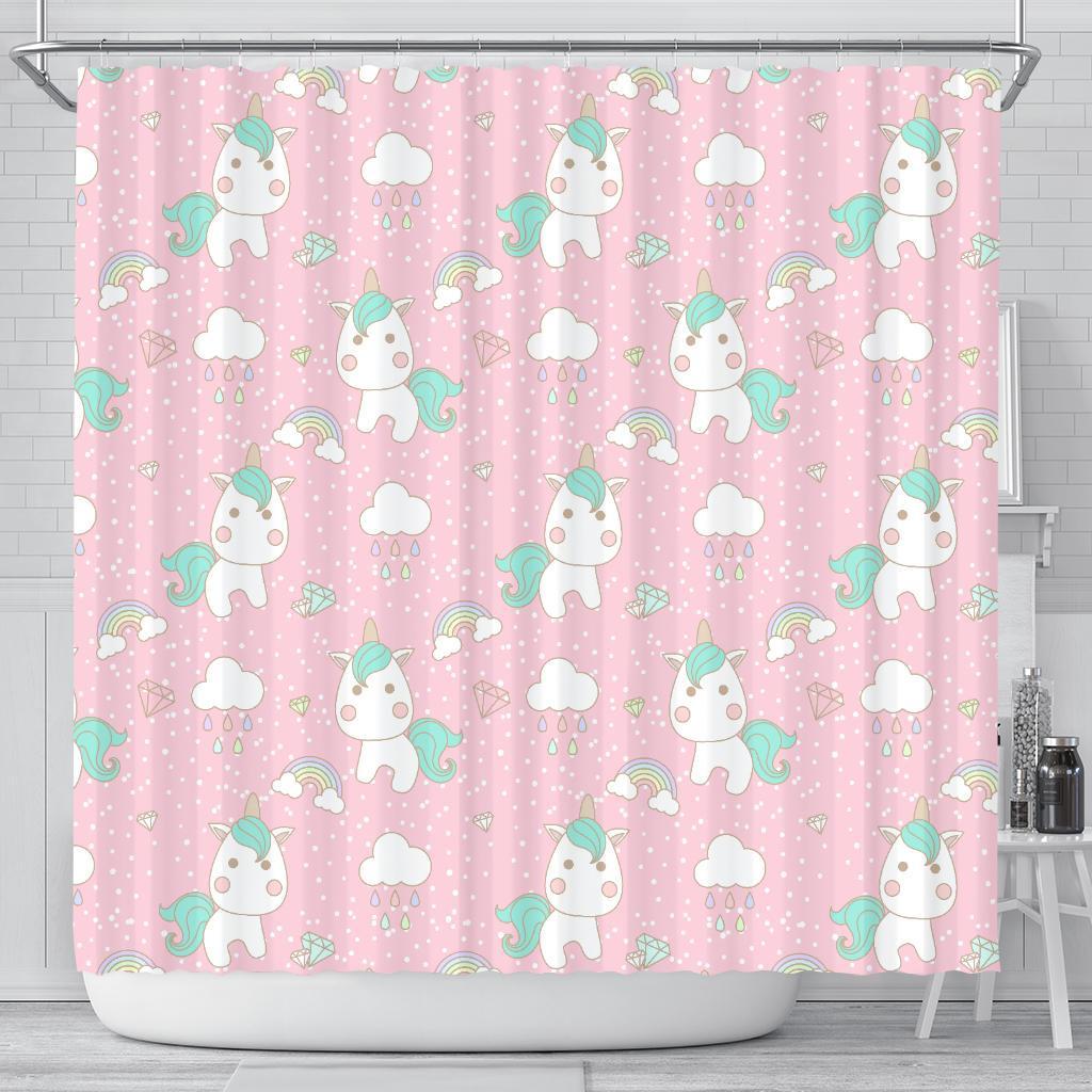 Unicorn Pink Pattern Print Bathroom Shower Curtain-grizzshop