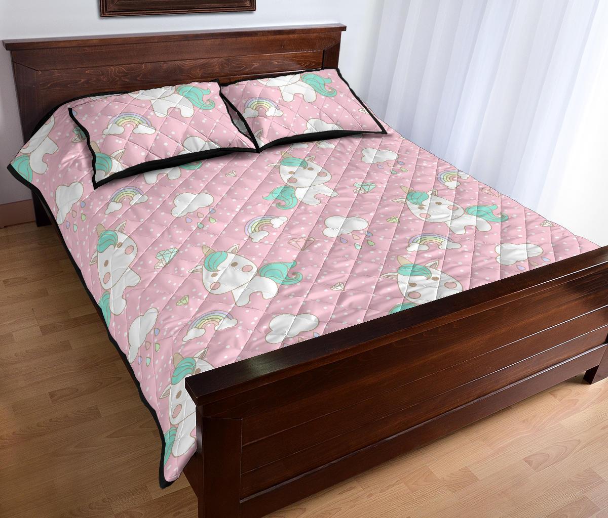 Unicorn Pink Pattern Print Bed Set Quilt-grizzshop