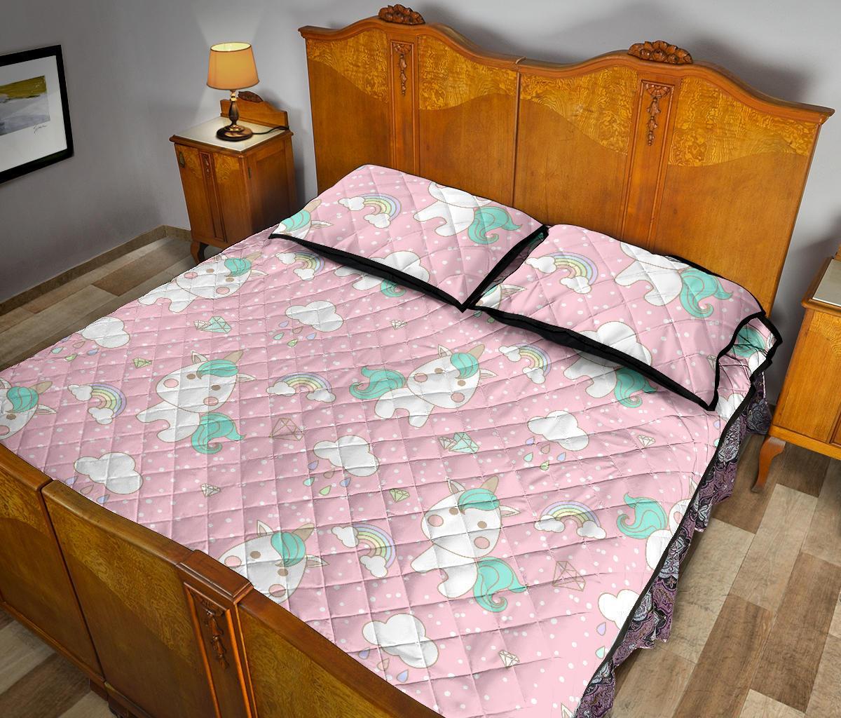 Unicorn Pink Pattern Print Bed Set Quilt-grizzshop