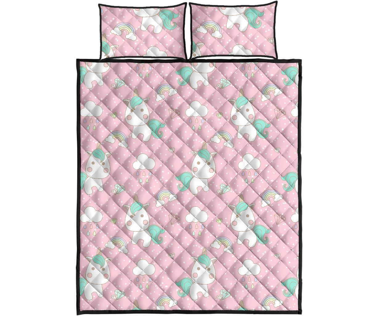 Unicorn Pink Pattern Print Bed Set Quilt-grizzshop