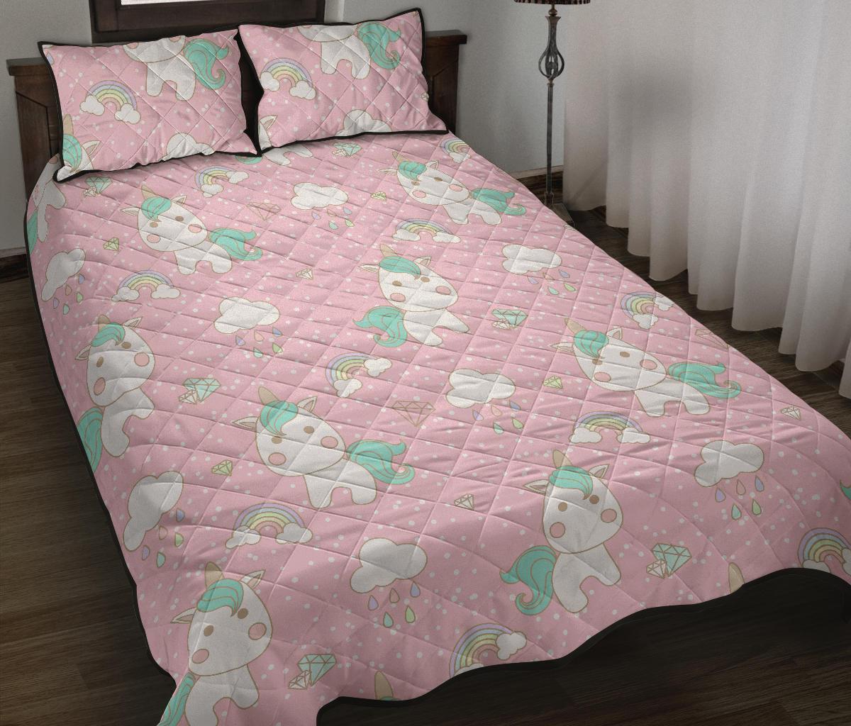 Unicorn Pink Pattern Print Bed Set Quilt-grizzshop