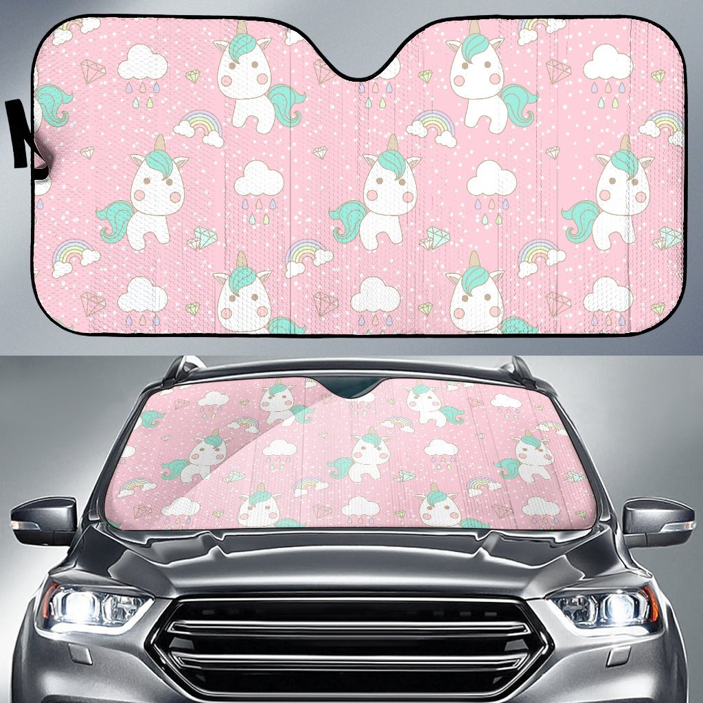 Unicorn Pink Pattern Print Car Sun Shade-grizzshop