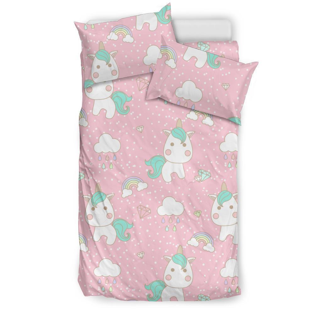 Unicorn Pink Pattern Print Duvet Cover Bedding Set-grizzshop