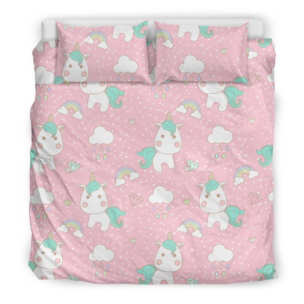 Unicorn Pink Pattern Print Duvet Cover Bedding Set-grizzshop