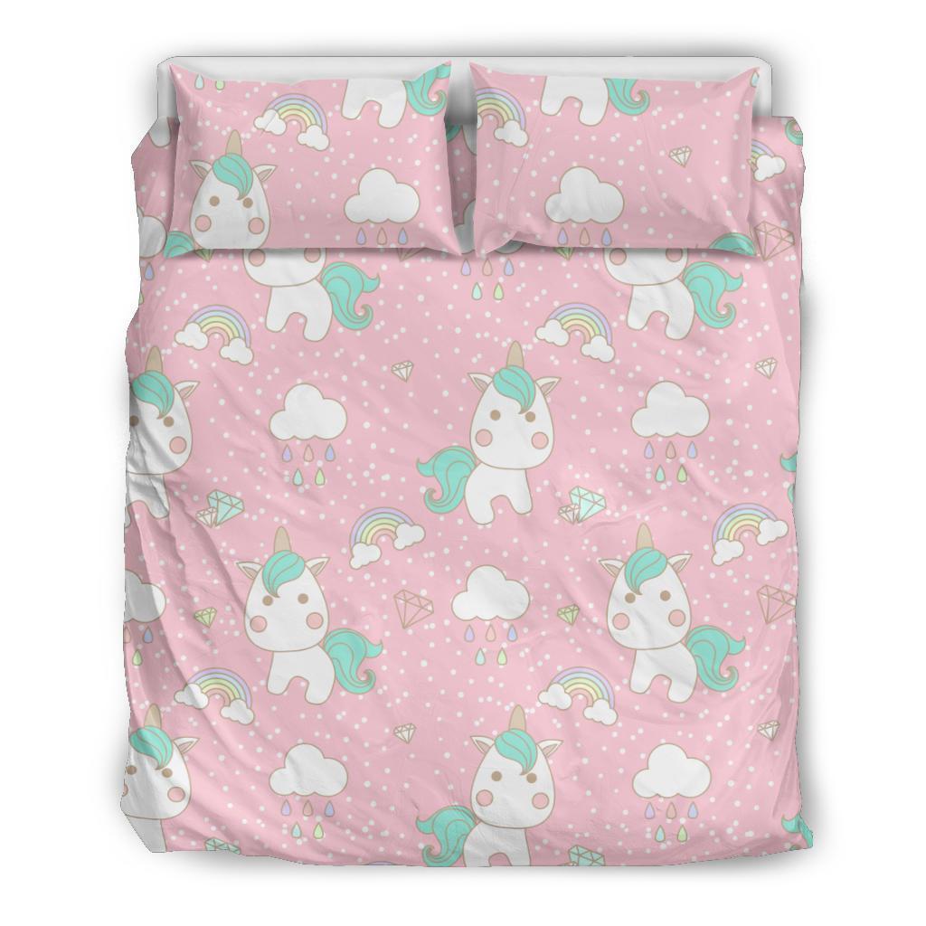 Unicorn Pink Pattern Print Duvet Cover Bedding Set-grizzshop