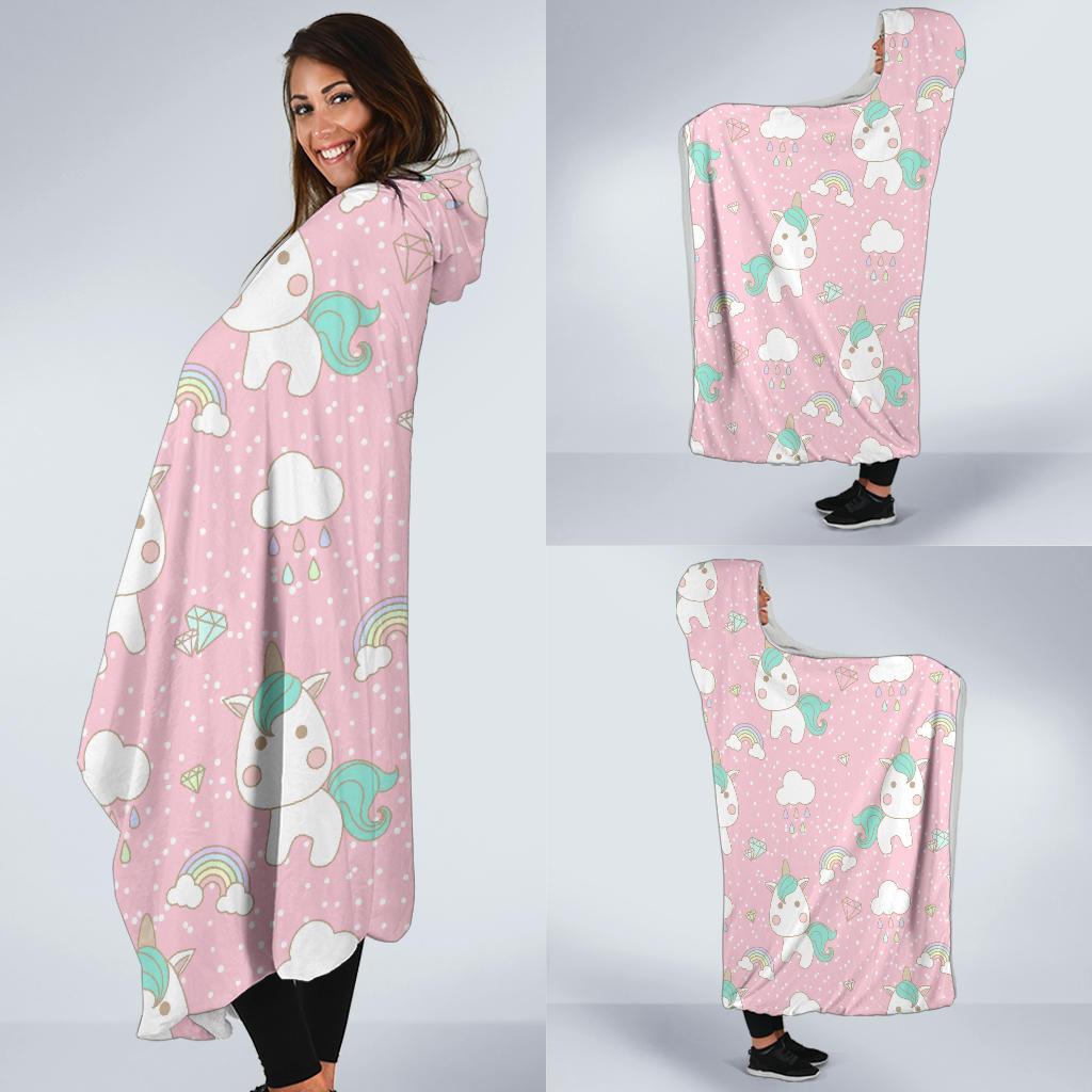 Unicorn Pink Pattern Print Hooded Blanket-grizzshop