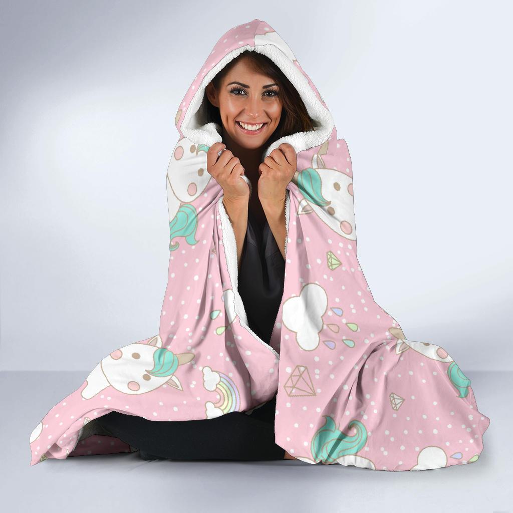 Unicorn Pink Pattern Print Hooded Blanket-grizzshop