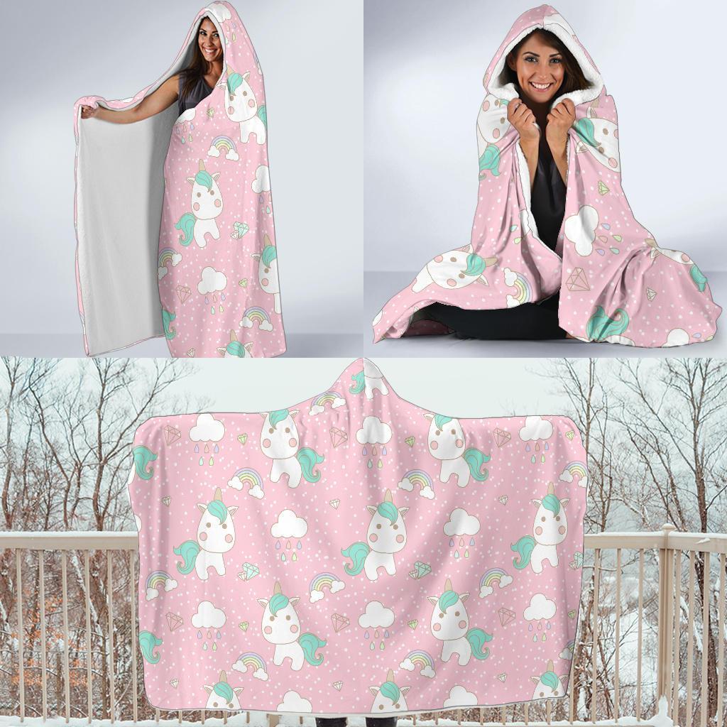 Unicorn Pink Pattern Print Hooded Blanket-grizzshop