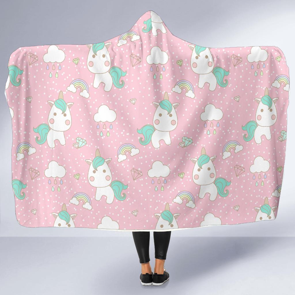 Unicorn Pink Pattern Print Hooded Blanket-grizzshop