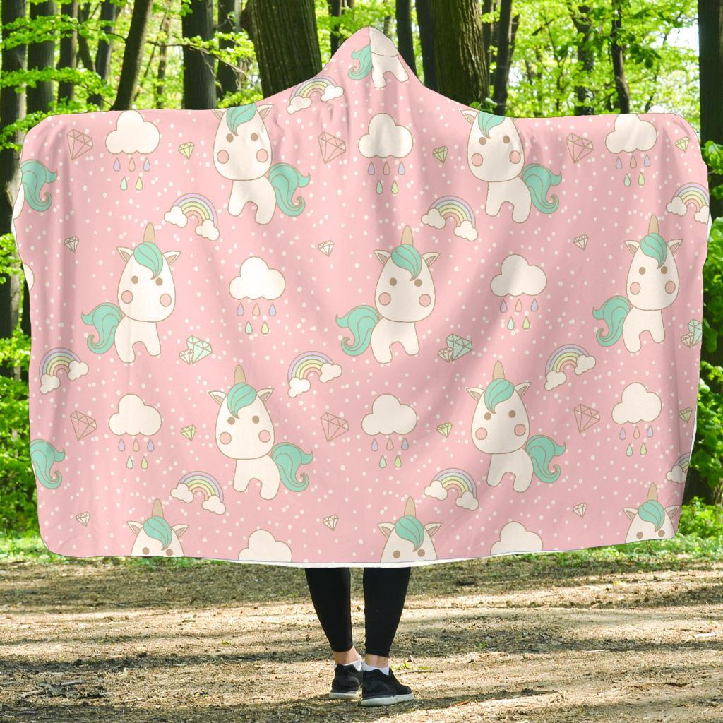 Unicorn Pink Pattern Print Hooded Blanket-grizzshop