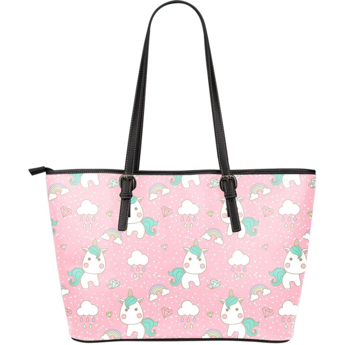 Unicorn Pink Pattern Print Leather Tote Bag-grizzshop