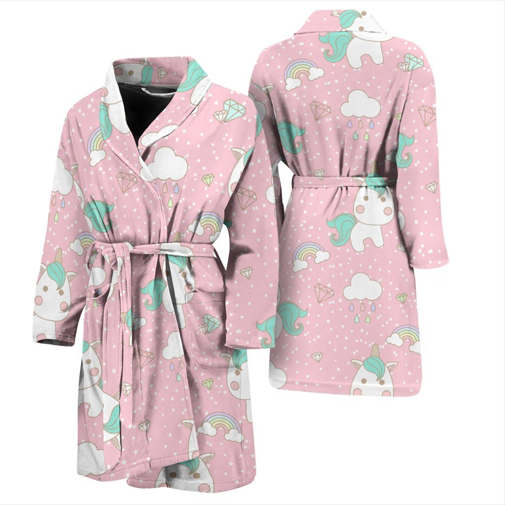 Unicorn Pink Pattern Print Men Long Robe-grizzshop