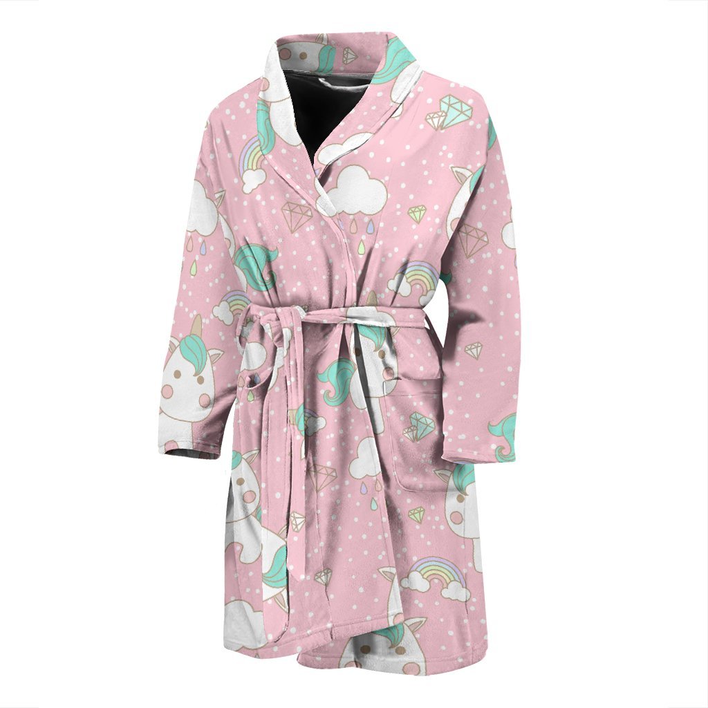 Unicorn Pink Pattern Print Men Long Robe-grizzshop