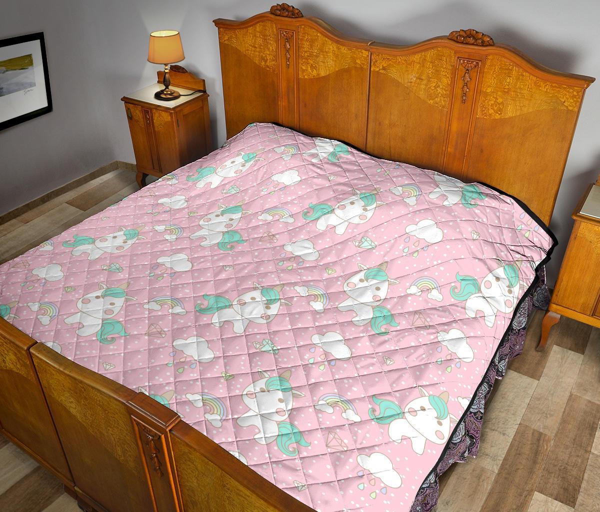 Unicorn Pink Pattern Print Quilt-grizzshop