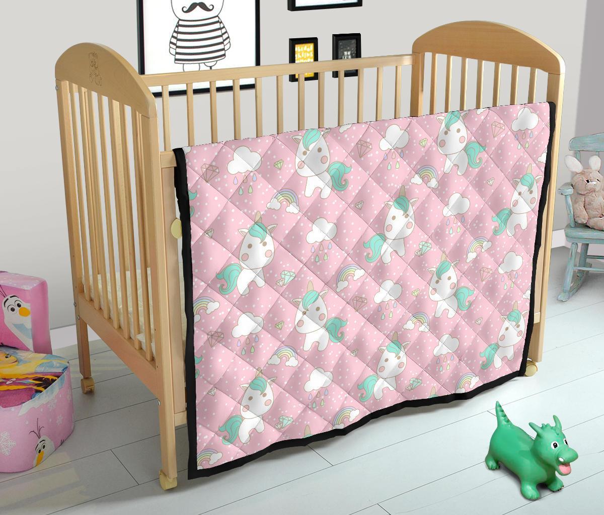 Unicorn Pink Pattern Print Quilt-grizzshop