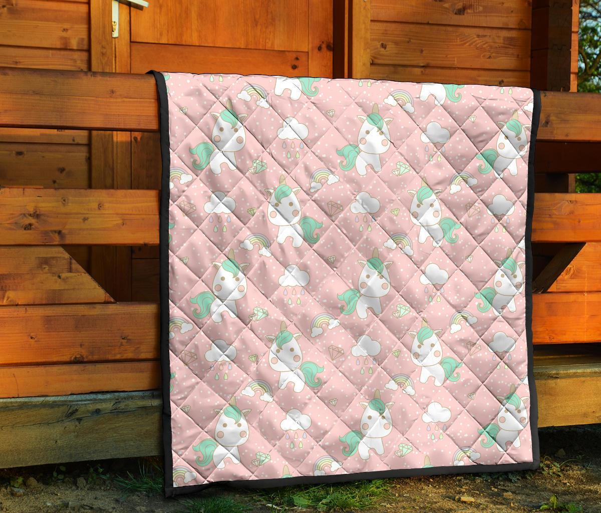 Unicorn Pink Pattern Print Quilt-grizzshop
