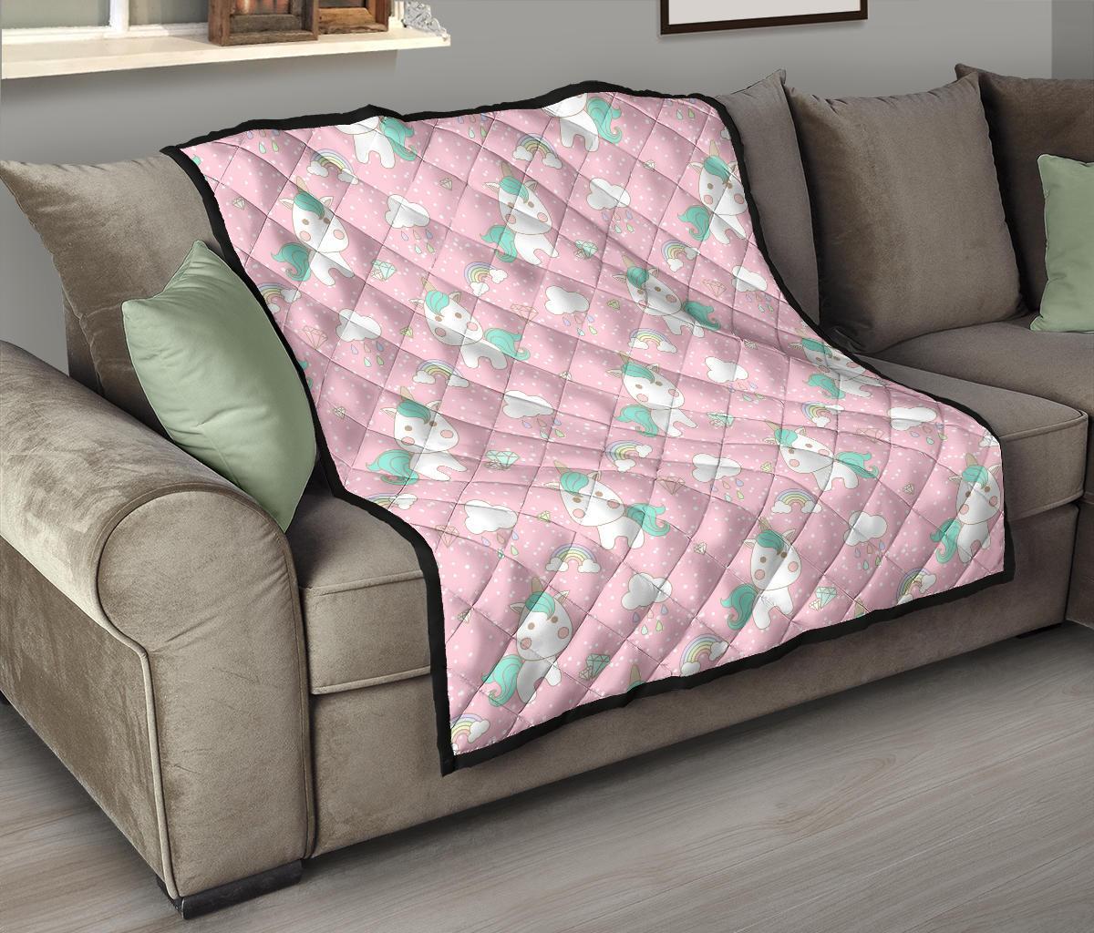 Unicorn Pink Pattern Print Quilt-grizzshop