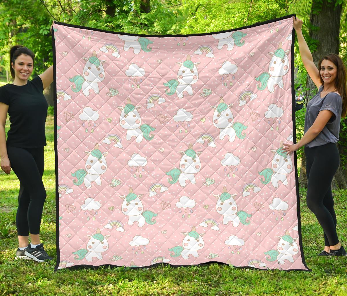 Unicorn Pink Pattern Print Quilt-grizzshop