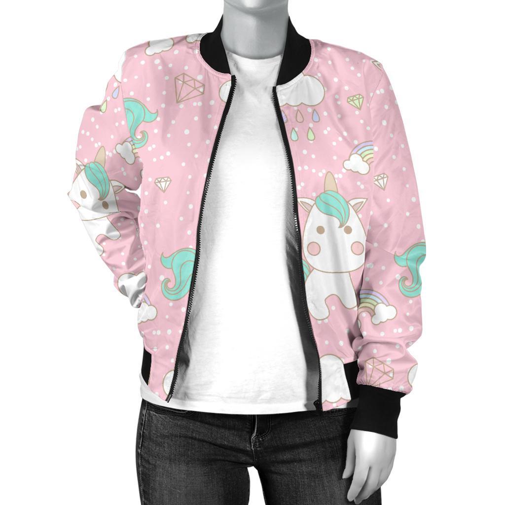 Unicorn Pink Pattern Print Women Casual Bomber Jacket-grizzshop