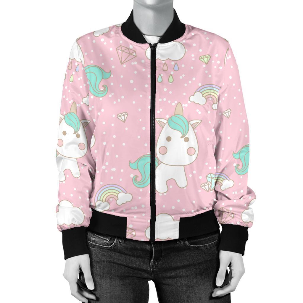 Unicorn Pink Pattern Print Women Casual Bomber Jacket-grizzshop