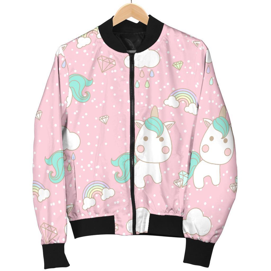 Unicorn Pink Pattern Print Women Casual Bomber Jacket-grizzshop